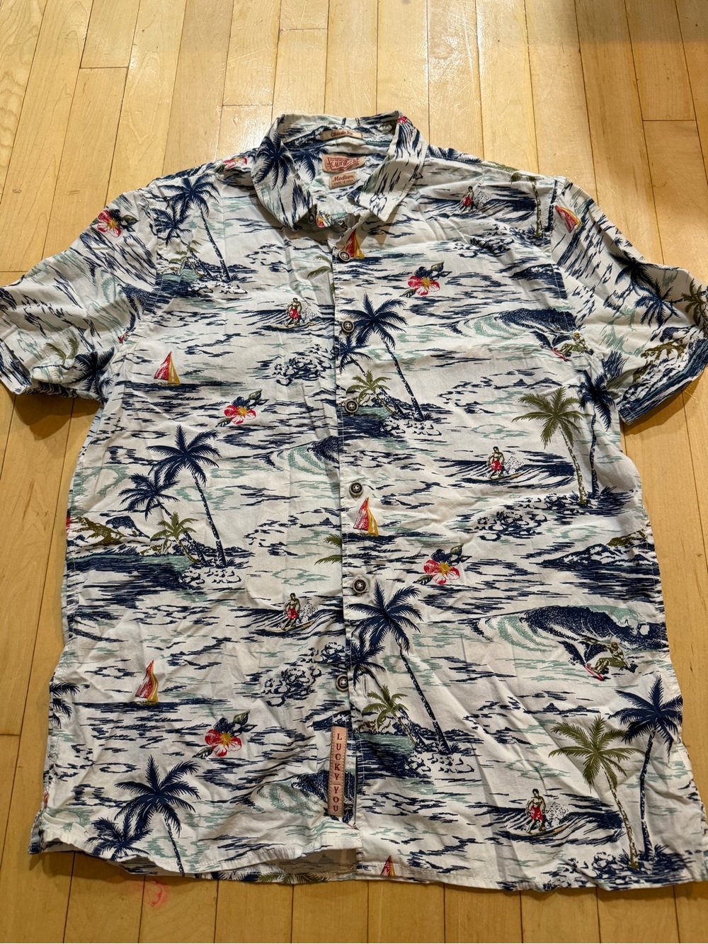 Lucky Brand Tropical Print Short-Sleeve Button-Up Shirt - White/Navy